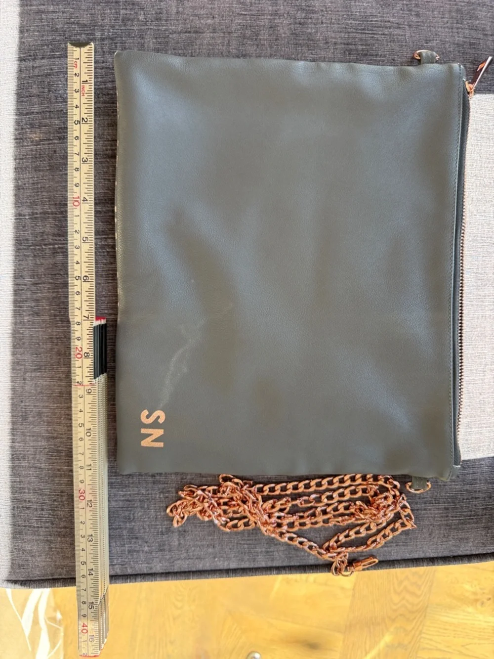 Erin Condren Grey Clutch with Rose Gold Leaf Motif and Chain Strap